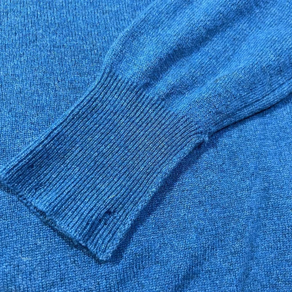 Vintage 50s Designer Sweater LG Lambs Wool Sweater Teal Blue Henley House Flaw